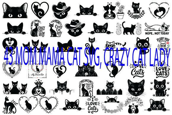 Mom Mama Cat Svg, Crazy Cat Lady Graphics for Crafts